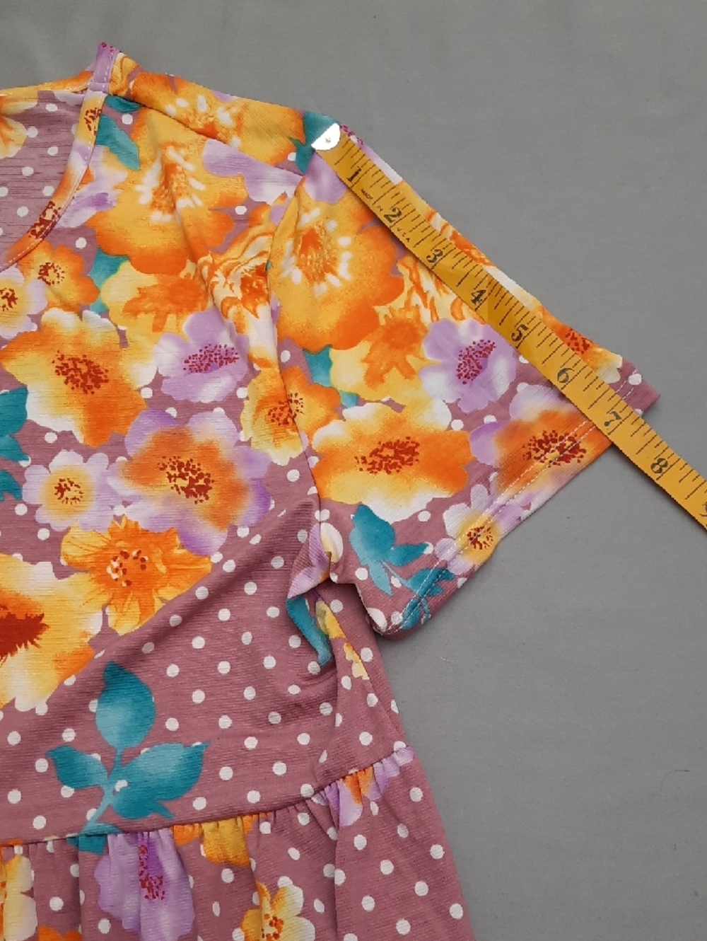 Lime N Chili's Girls' Purple Floral Polka Dot Short Sleeve Top - Size M - Picture 10 of 11